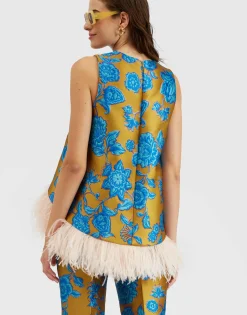 La Scala TopHottie Turquoise in Jacquard With Feathers