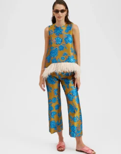 La Scala TopHottie Turquoise in Jacquard With Feathers