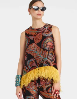 La Scala TopSicomore Black in Jacquard With Feathers