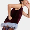 La Scala TopSolid Burgandy in Cotton Velvet With Feathers