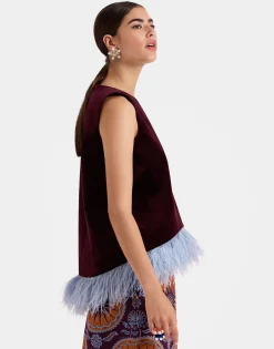 La Scala TopSolid Burgandy in Cotton Velvet With Feathers