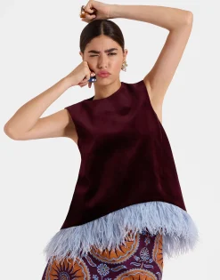 La Scala TopSolid Burgandy in Cotton Velvet With Feathers