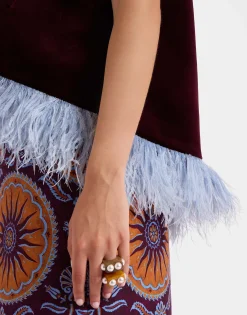 La Scala TopSolid Burgandy in Cotton Velvet With Feathers