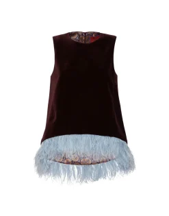 La Scala TopSolid Burgandy in Cotton Velvet With Feathers
