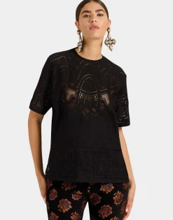 Lacey House T-ShirtSolid Black in Embroidered Cotton
