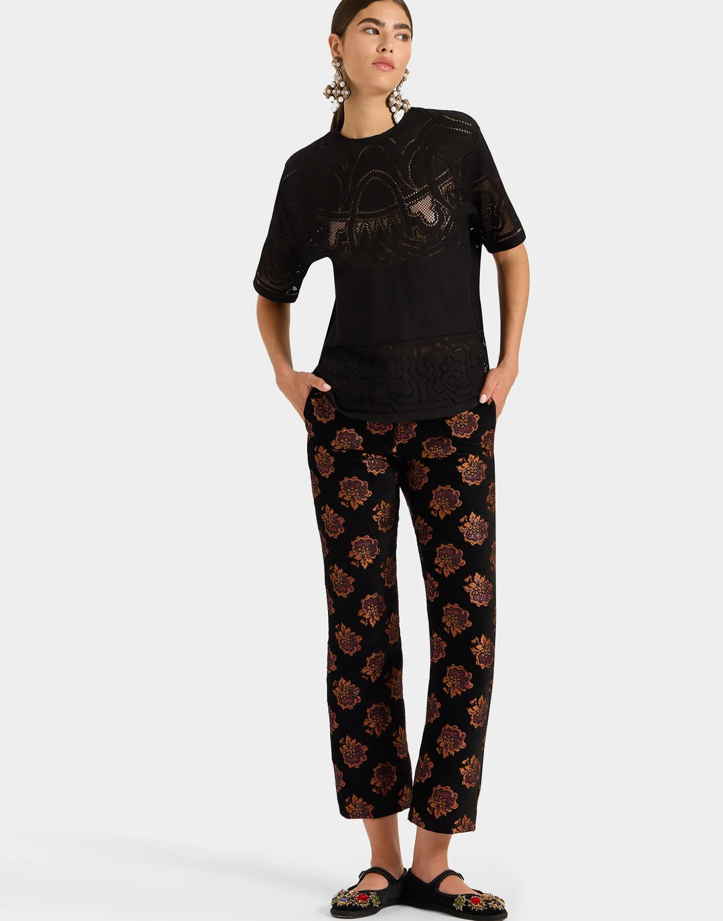 Lacey House T-ShirtSolid Black in Embroidered Cotton