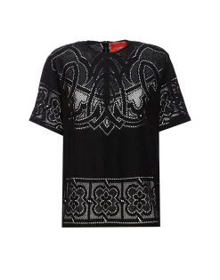 Lacey House T-ShirtSolid Black in Embroidered Cotton