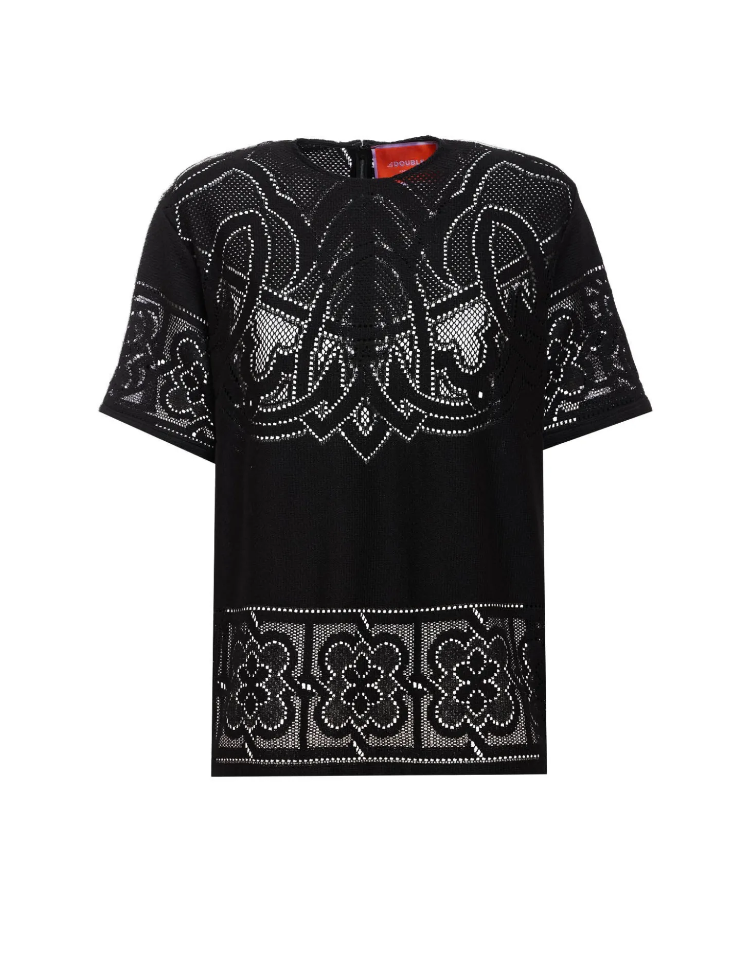 Lacey House T-ShirtSolid Black in Embroidered Cotton