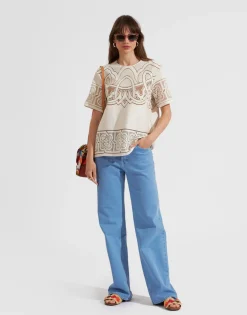 Lacey House T-ShirtSolid White Smoke in Embroidered Cotton