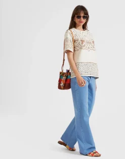 Lacey House T-ShirtSolid White Smoke in Embroidered Cotton