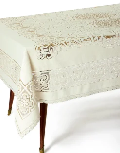 Lacey Large TableclothSolid White Smoke in Embroidered Cotton