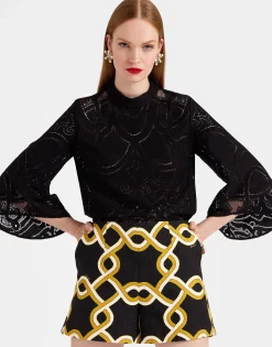 Lacey Make An Exit TopSolid Black in Embroidered Cotton