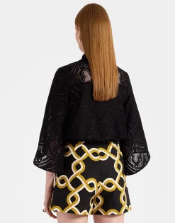 Lacey Make An Exit TopSolid Black in Embroidered Cotton