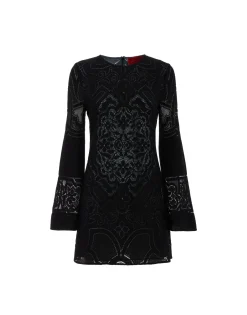 Lacey Mini Supreme Swing DressSolid Black in Embroidered Cotton