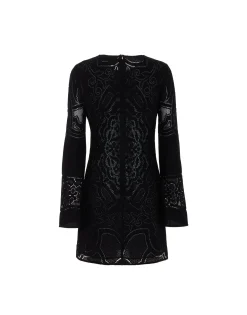 Lacey Mini Supreme Swing DressSolid Black in Embroidered Cotton