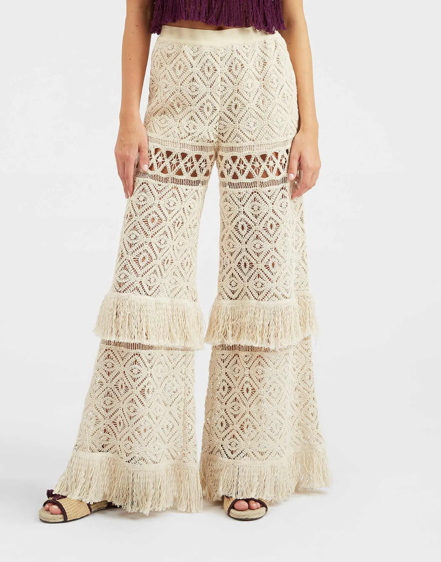 Lacey Palazzo PantsPlaza Cream in Macramé