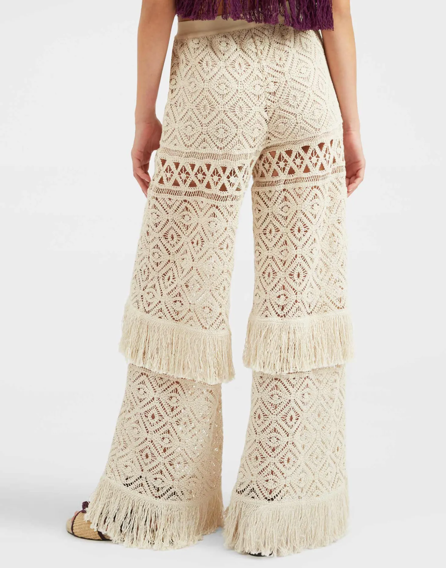 Lacey Palazzo PantsPlaza Cream in Macramé