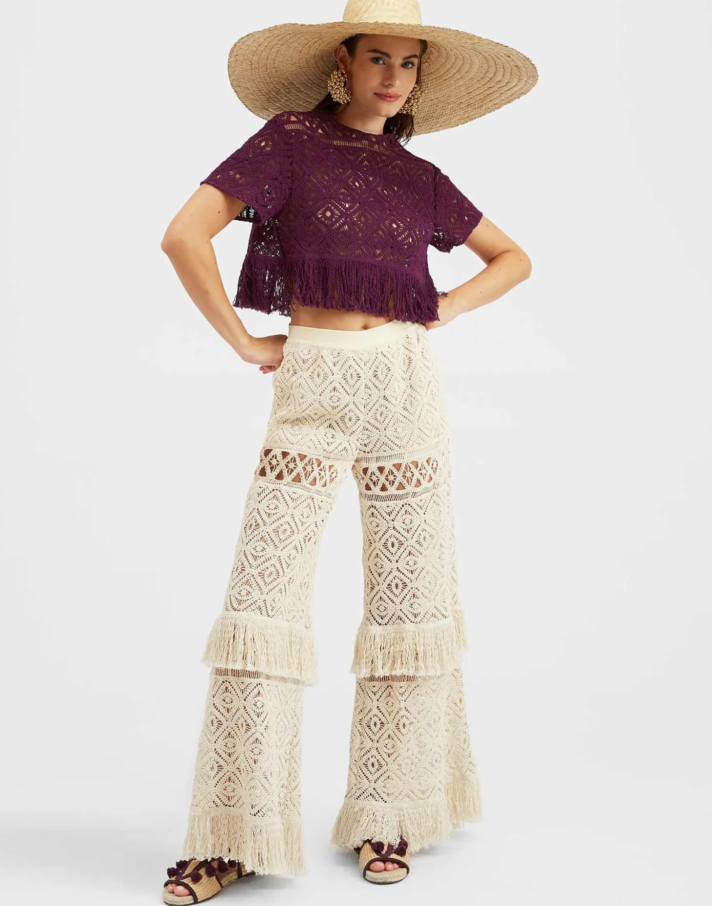 Lacey Palazzo PantsPlaza Cream in Macramé