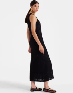 Lacey Racer DressSolid Black in Embroidered Cotton