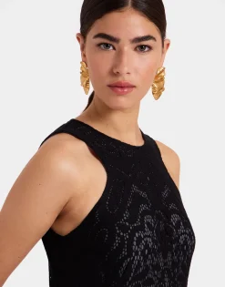 Lacey Racer DressSolid Black in Embroidered Cotton