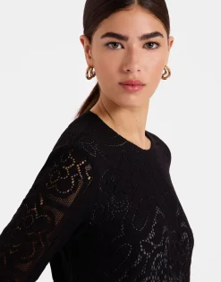 Lacey Swing DressSolid Black in Embroidered Cotton