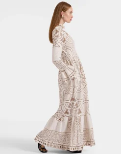 Lacey Visconti DressSolid White Smoke in Embroidered Cotton