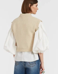 Lampone VestBeige in Wool Embroidered