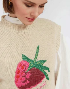 Lampone VestBeige in Wool Embroidered