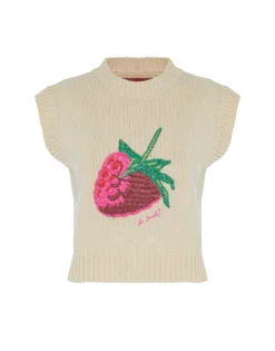 Lampone VestBeige in Wool Embroidered