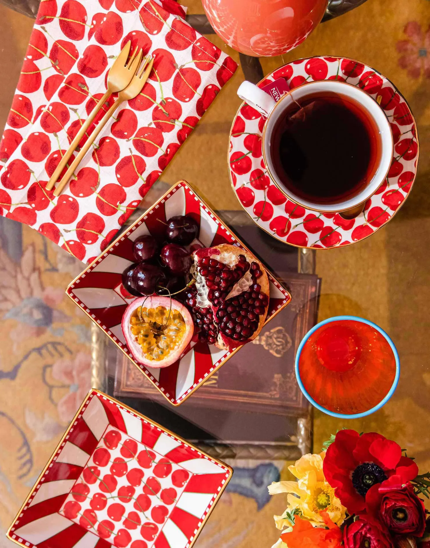 Large Napkins Set Of 2Cherries Avorio in Linen