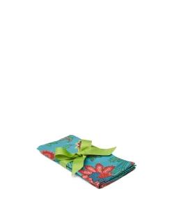 Large Napkins Set Of 2Dragon Flower Turchese in Linen