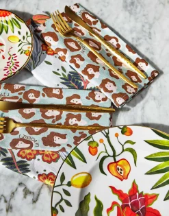 Large Napkins Set Of 2Lady Leopard Acqua in Linen