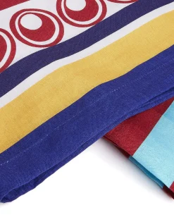 Large Tablecloth (180x350)Riga Bordeaux - Azzurro (Plac&eacute;e) in Linen