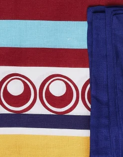 Large Tablecloth (180x350)Riga Bordeaux - Azzurro (Placée) in Linen