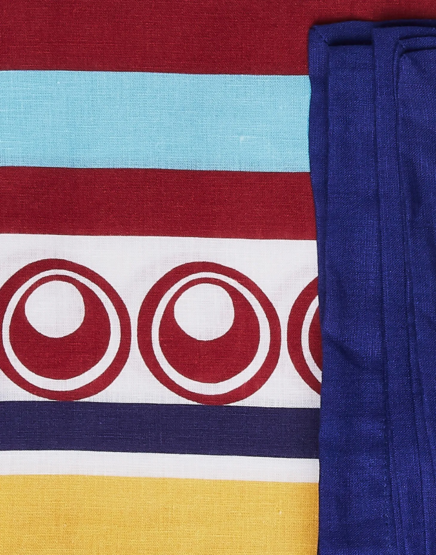 Large Tablecloth (180x350)Riga Bordeaux - Azzurro (Placée) in Linen