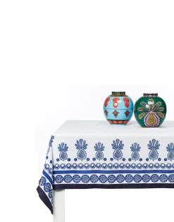 Large TableclothBig Pineapple Blu (Plac&eacute;e) in Linen