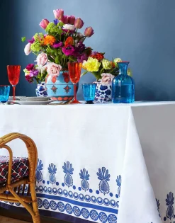 Large TableclothBig Pineapple Blu (Plac&eacute;e) in Linen