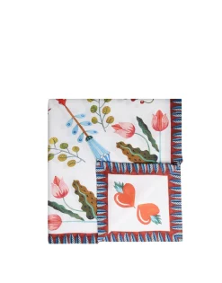 Large TableclothWhite Turning Tulips in Linen