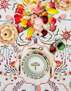 Large TableclothWhite Turning Tulips in Linen