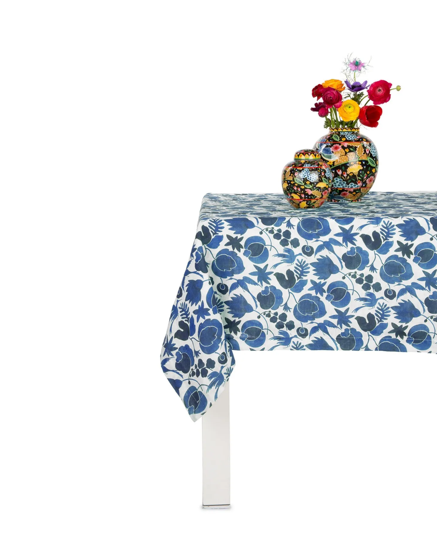 Large TableclothWildbird Blu in Linen