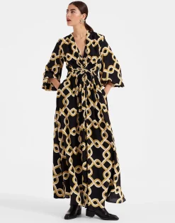 Long Camerino DressTackle Black in Crepe De Chine Silk