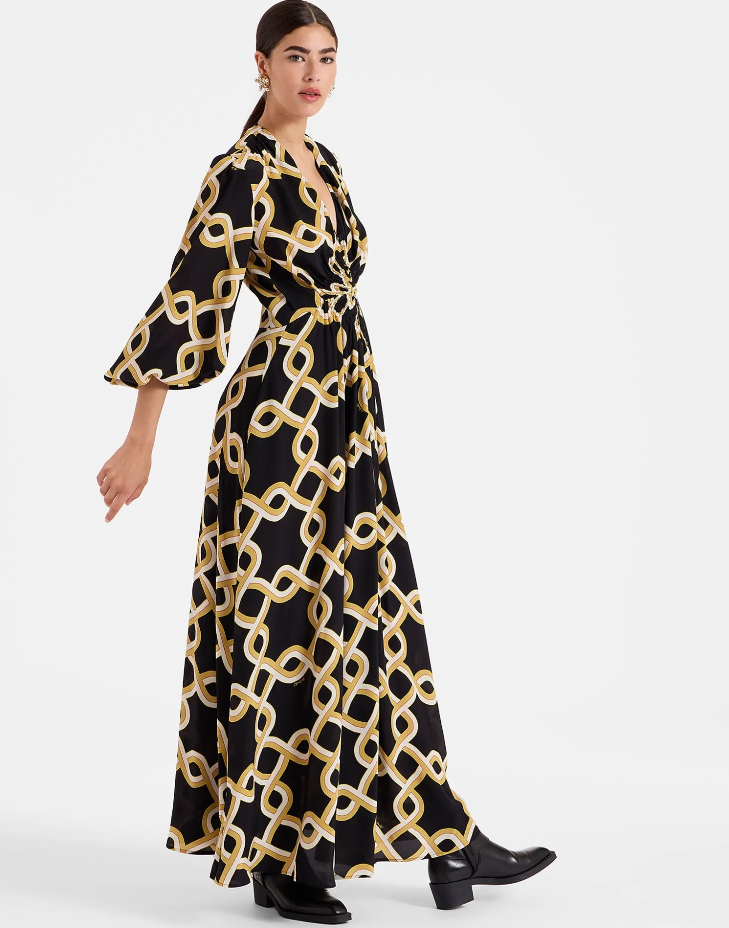 Long Camerino DressTackle Black in Crepe De Chine Silk