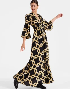 Long Camerino DressTackle Black in Crepe De Chine Silk