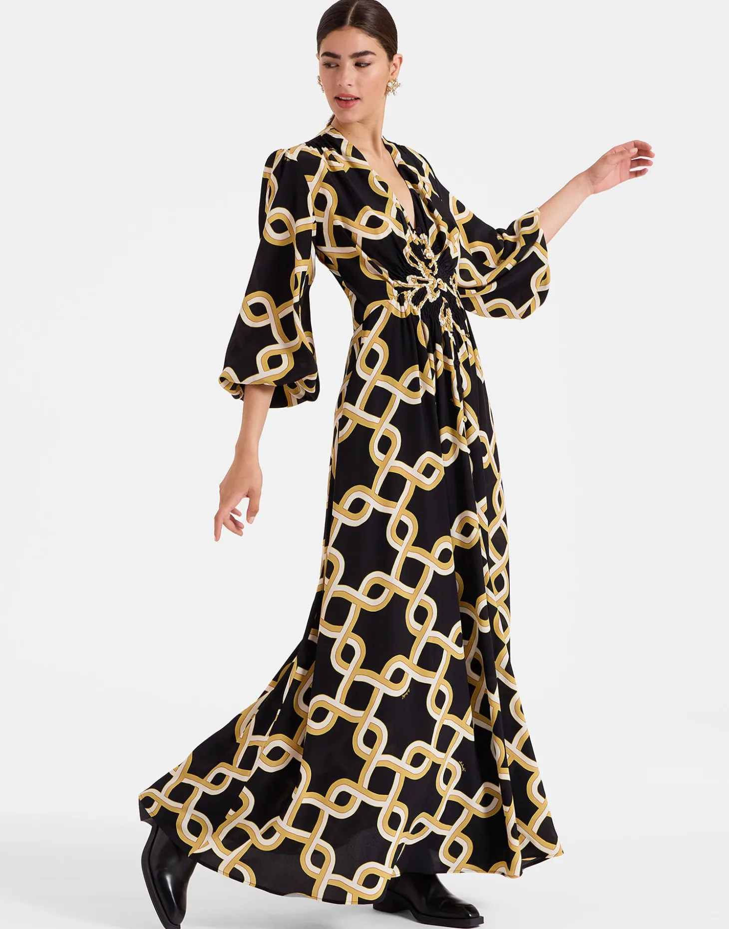 Long Camerino DressTackle Black in Crepe De Chine Silk