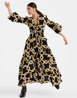 Long Camerino DressTackle Black in Crepe De Chine Silk