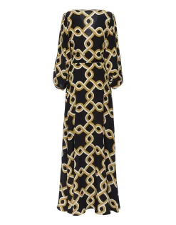 Long Camerino DressTackle Black in Crepe De Chine Silk