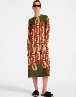 Long Sleeve Midi Swing DressPrometheus Plac&eacute;e Camouflage in Sabl&eacute;