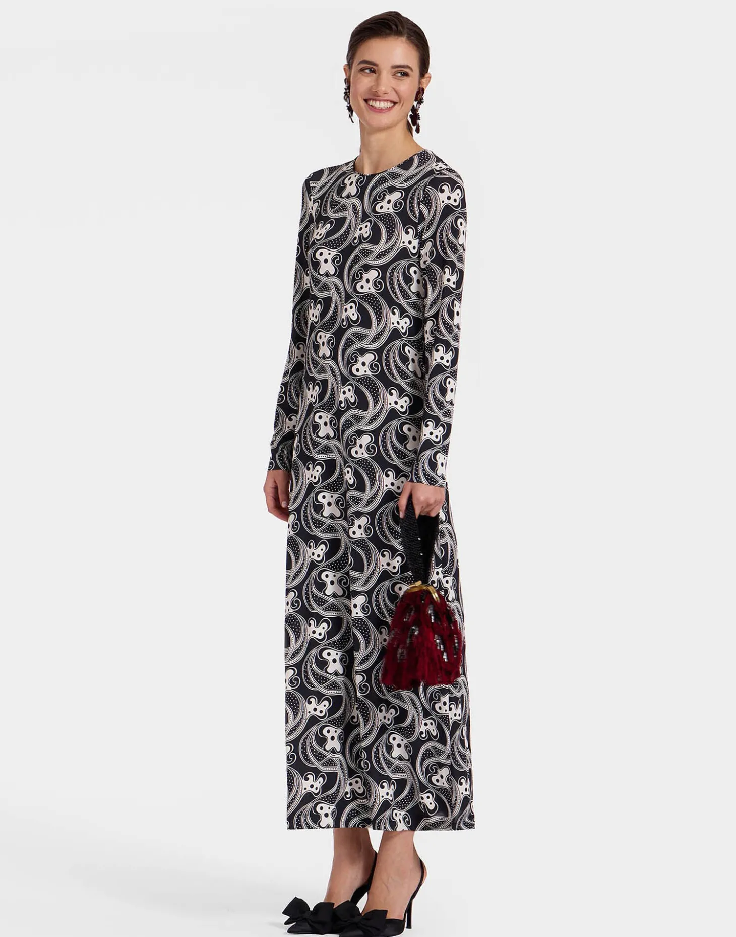 Long Sleeve Swing DressAperol Black & White in Flowy Jersey