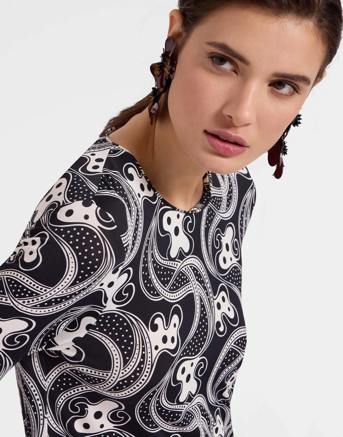 Long Sleeve Swing DressAperol Black & White in Flowy Jersey