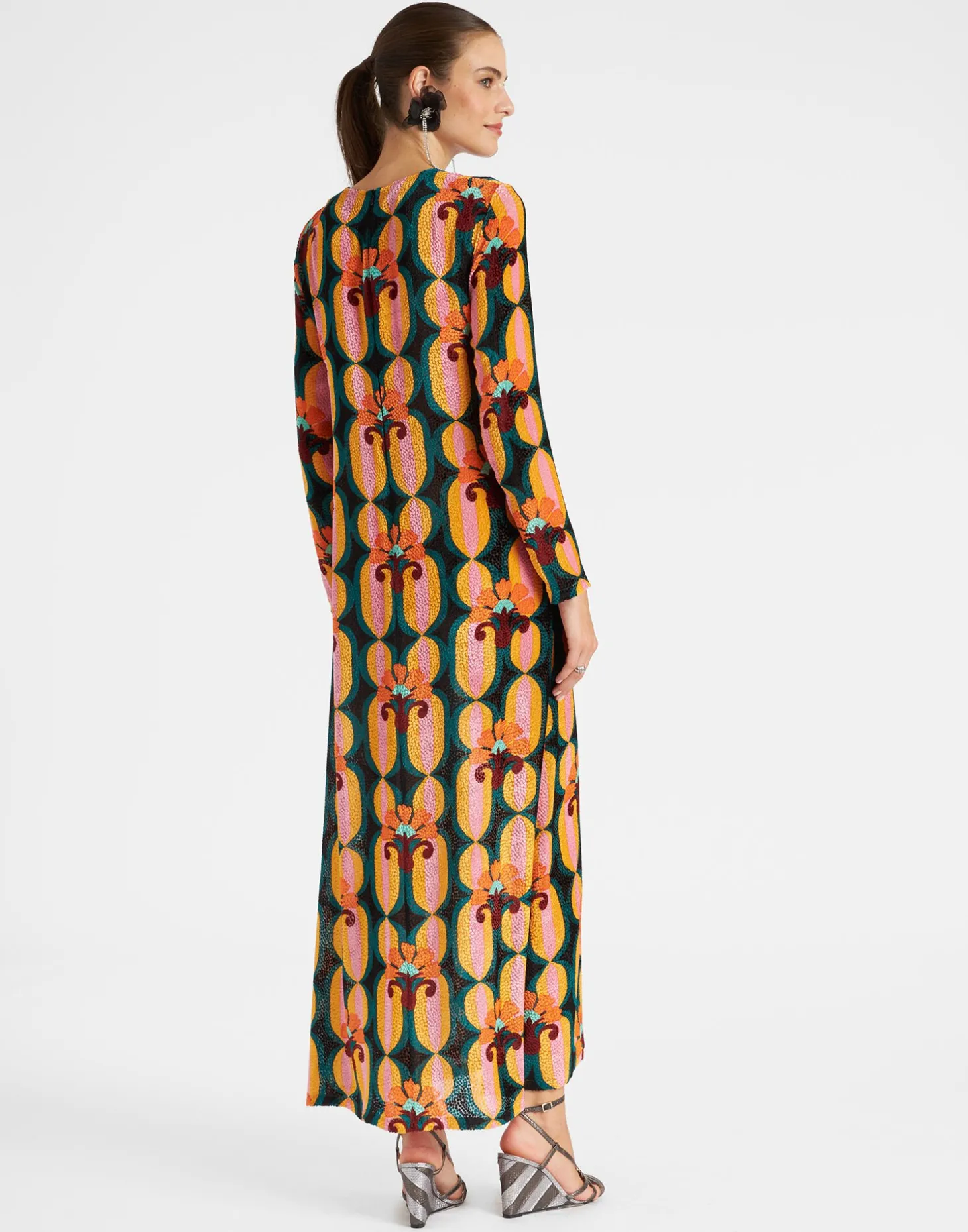 Long Sleeve Swing DressArcturus Blue Petrol in Velvet Devoré